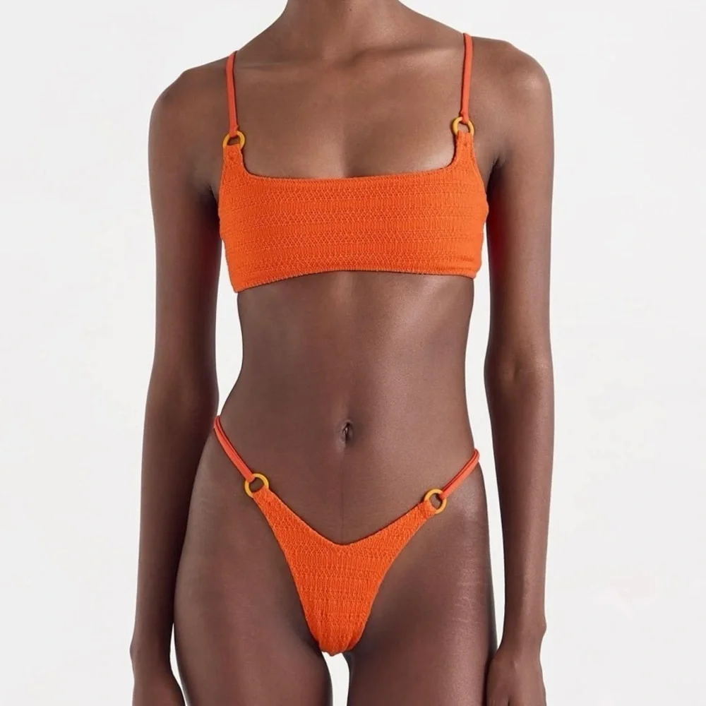 NWT OneOne Swimwear Bikini Set Orange Medium Small New Bailey Nova Tiger